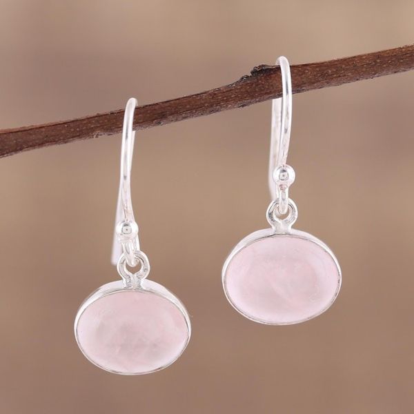 Alternate image for Dangle Earrings with Sterling Silver and Rose Quartz Pink Aurora