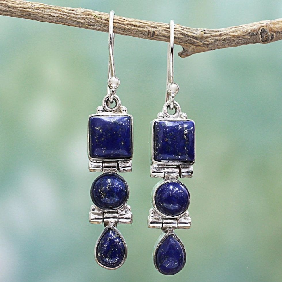 Lapis Lazuli and Sterling Silver Multi Shape Dangle Earrings 'Royal Blue Glamour'