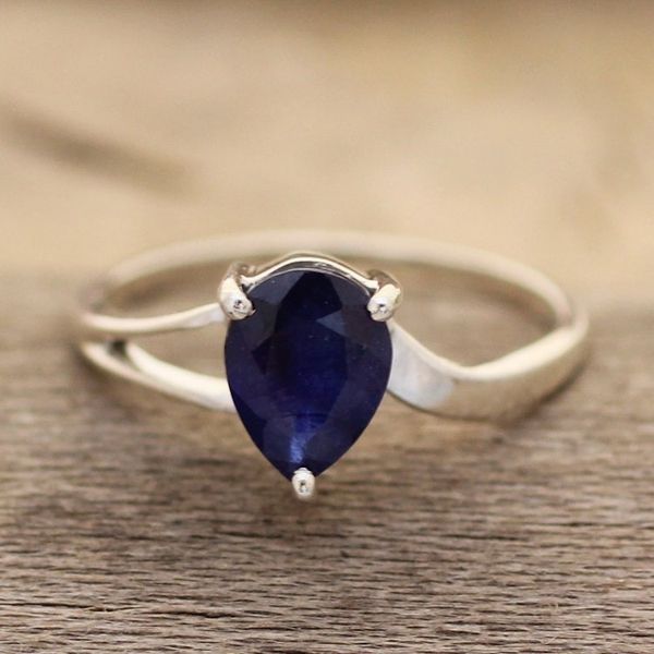 Alternate image for Sterling Silver Solitaire Ring with Beautiful Sapphire Stone Blue Tiara