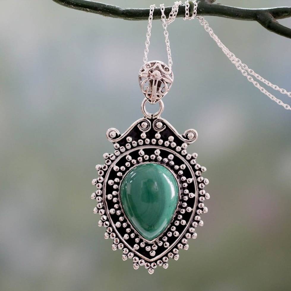 Artisan Made Malachite and Sterling Silver Pendant Necklace 'Mirror of the Soul'