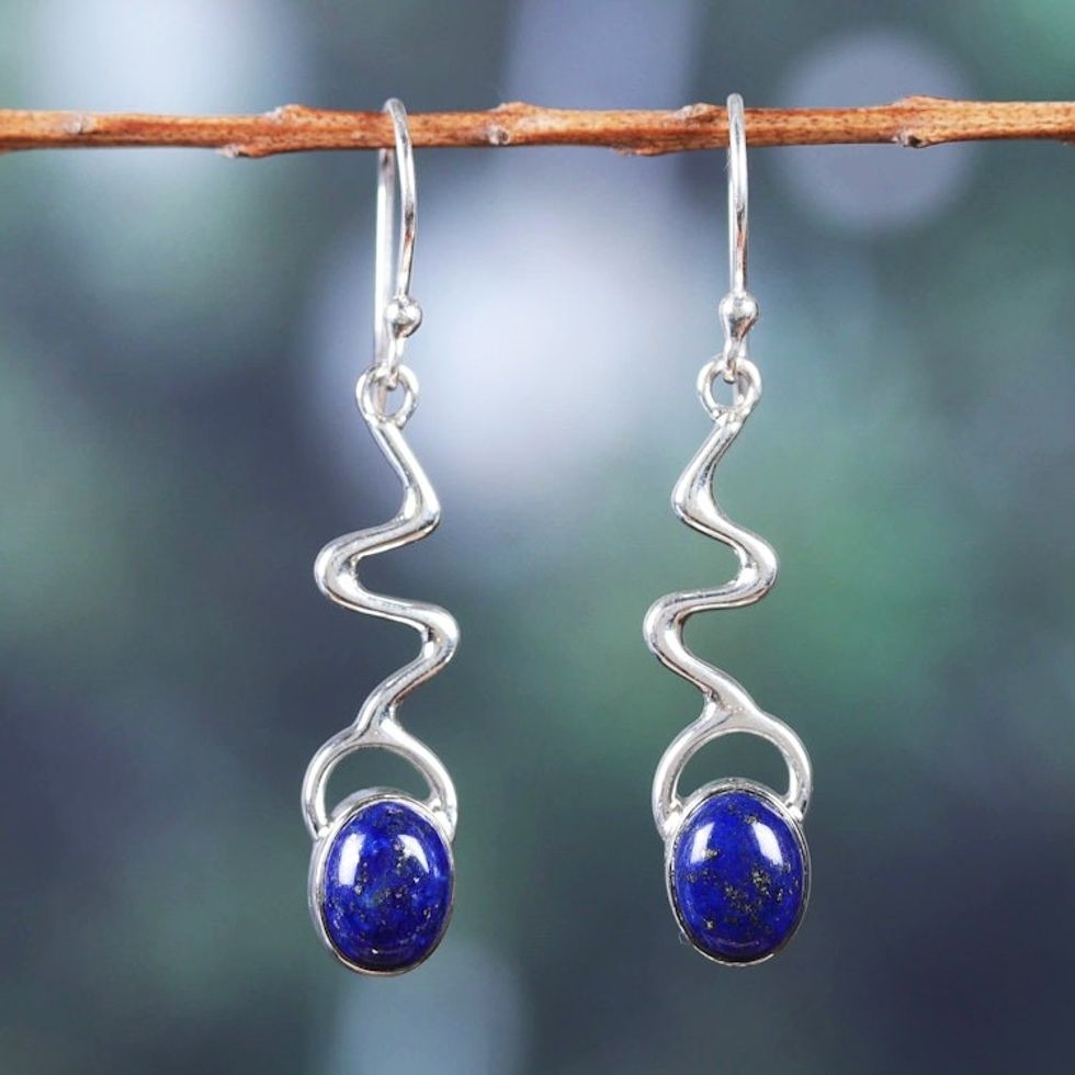 Modern Lapis Lazuli Dangle Earrings from India 'Intellectual Dangle'