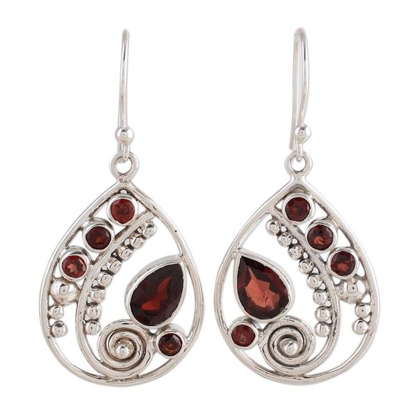 Alternate image for Garnet and Sterling Silver Dangle Earrings from India Scarlet Dew