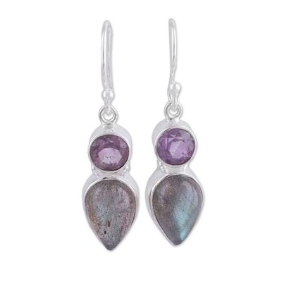 Alternate image for Labradorite and Amethyst Dangle Earrings from India Dazzling Alliance