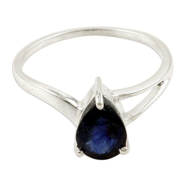 Alternate image for Sterling Silver Solitaire Ring with Beautiful Sapphire Stone Blue Tiara