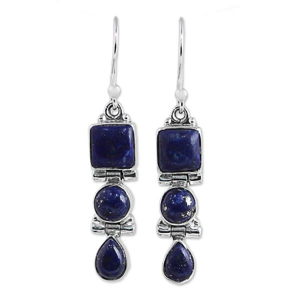 Alternate image for Lapis Lazuli and Sterling Silver Multi Shape Dangle Earrings Royal Blue Glamour