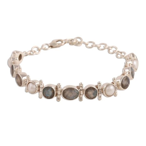 Alternate image for Labradorite and Cultured Pearl Link Bracelet from India Pure Charm