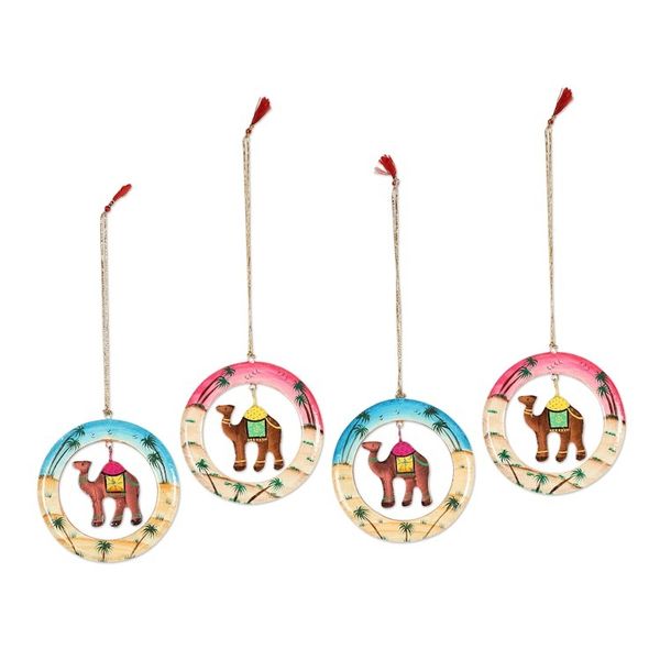 Alternate image for Handcrafted Wood Camel Ornaments Set of 4 Ring of Camels