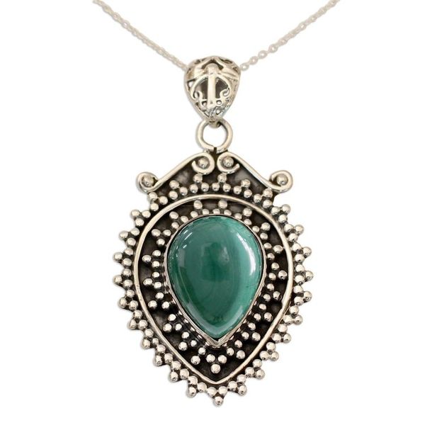 Alternate image for Artisan Made Malachite and Sterling Silver Pendant Necklace Mirror of the Soul