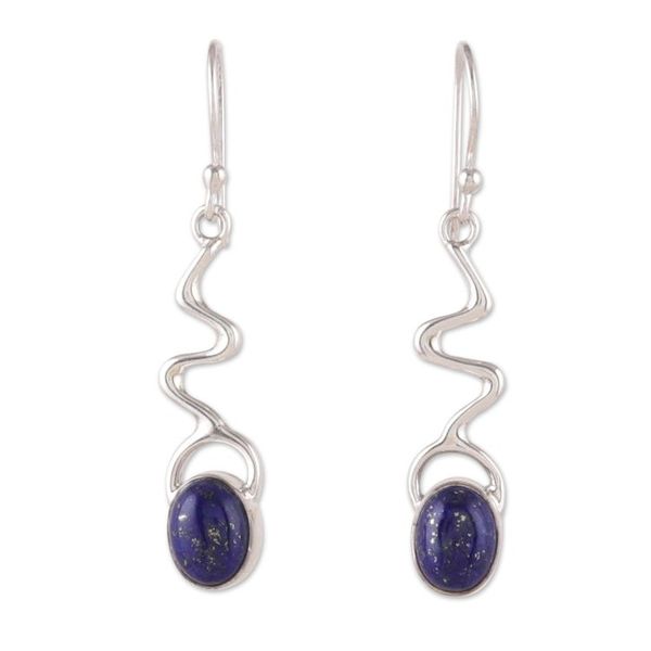 Alternate image for Modern Lapis Lazuli Dangle Earrings from India Intellectual Dangle