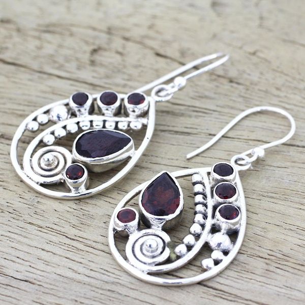 Alternate image for Garnet and Sterling Silver Dangle Earrings from India Scarlet Dew