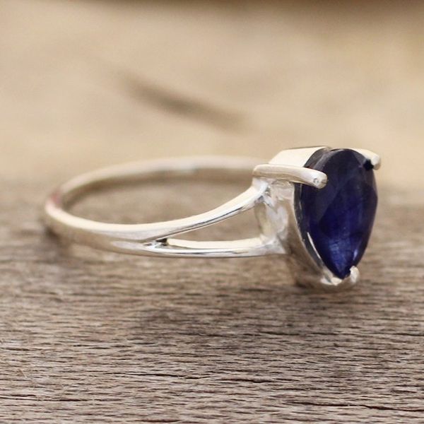 Alternate image for Sterling Silver Solitaire Ring with Beautiful Sapphire Stone Blue Tiara