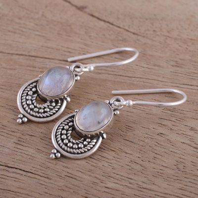 Alternate image for Natural Rainbow Moonstone Dangle Earrings from India Undying Beauty
