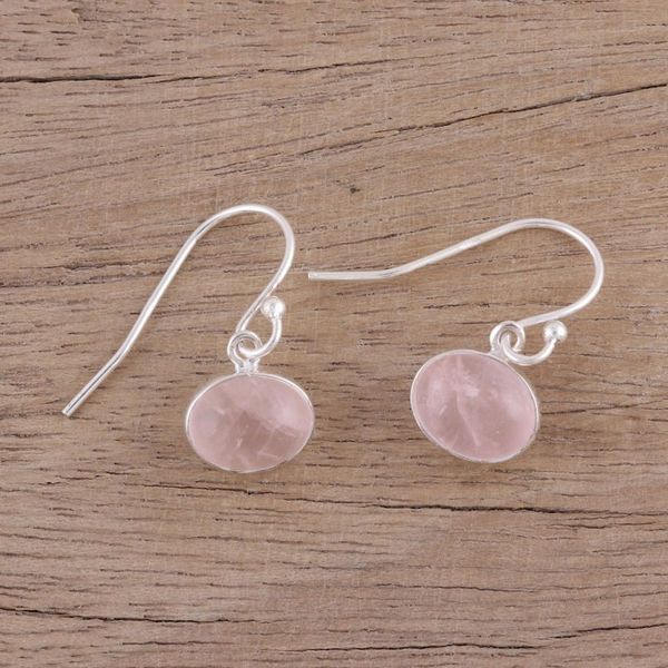 Alternate image for Dangle Earrings with Sterling Silver and Rose Quartz Pink Aurora