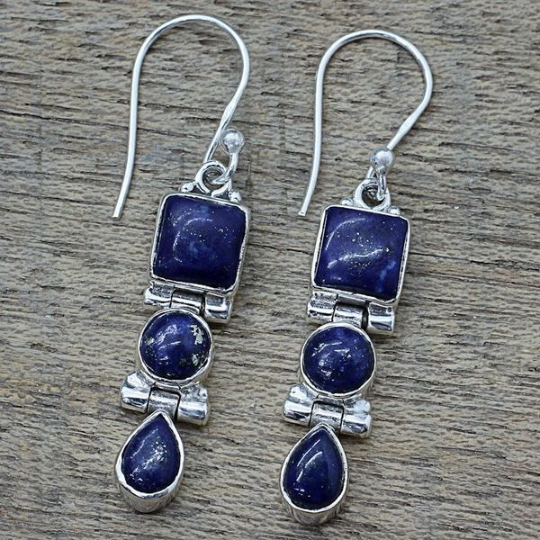Alternate image for Lapis Lazuli and Sterling Silver Multi Shape Dangle Earrings Royal Blue Glamour