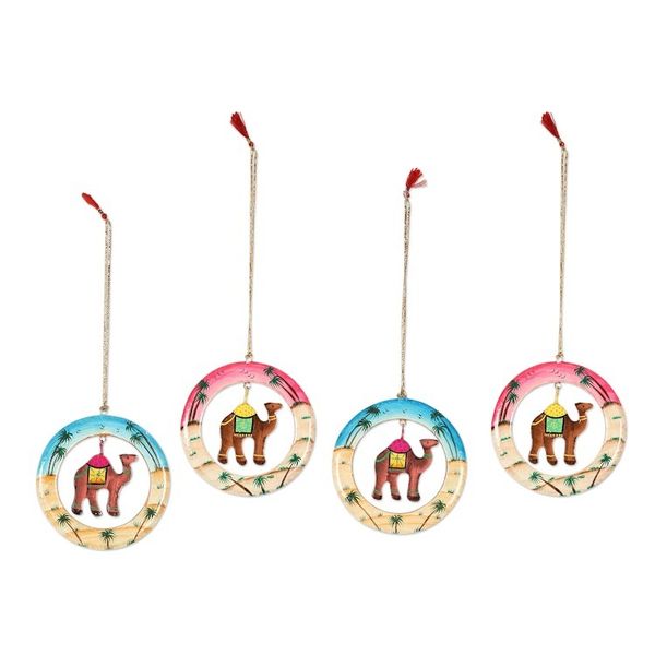 Alternate image for Handcrafted Wood Camel Ornaments Set of 4 Ring of Camels