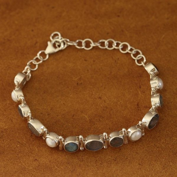Alternate image for Labradorite and Cultured Pearl Link Bracelet from India Pure Charm