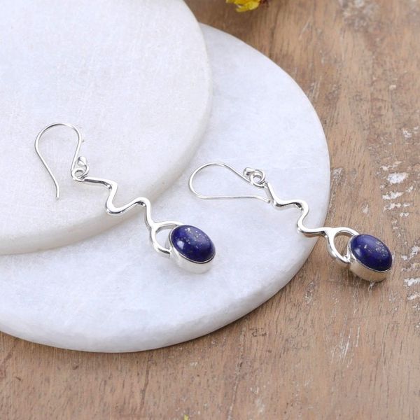 Alternate image for Modern Lapis Lazuli Dangle Earrings from India Intellectual Dangle