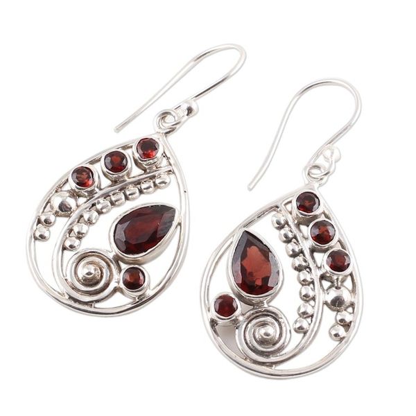 Alternate image for Garnet and Sterling Silver Dangle Earrings from India Scarlet Dew