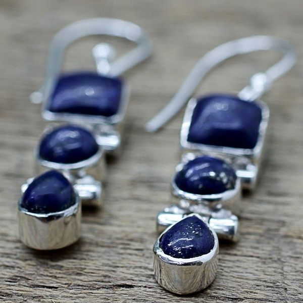 Alternate image for Lapis Lazuli and Sterling Silver Multi Shape Dangle Earrings Royal Blue Glamour