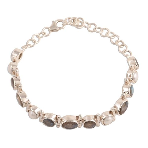 Alternate image for Labradorite and Cultured Pearl Link Bracelet from India Pure Charm