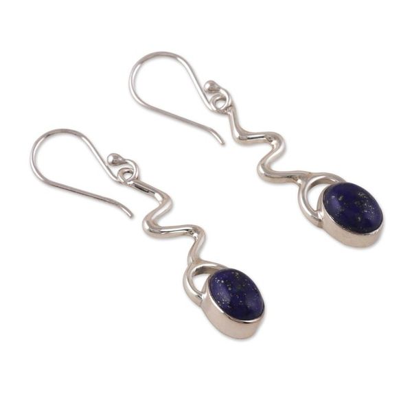 Alternate image for Modern Lapis Lazuli Dangle Earrings from India Intellectual Dangle
