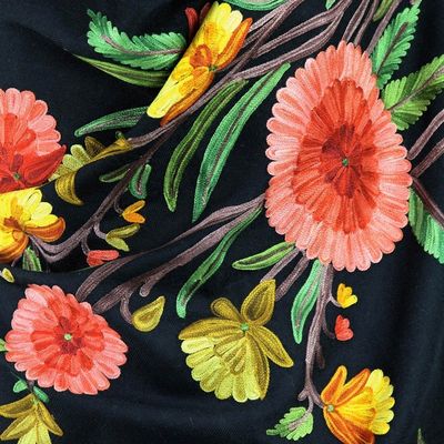 Alternate image for Woven Black Wool Shawl with Multicolor Floral Embroidery Midnight Garden