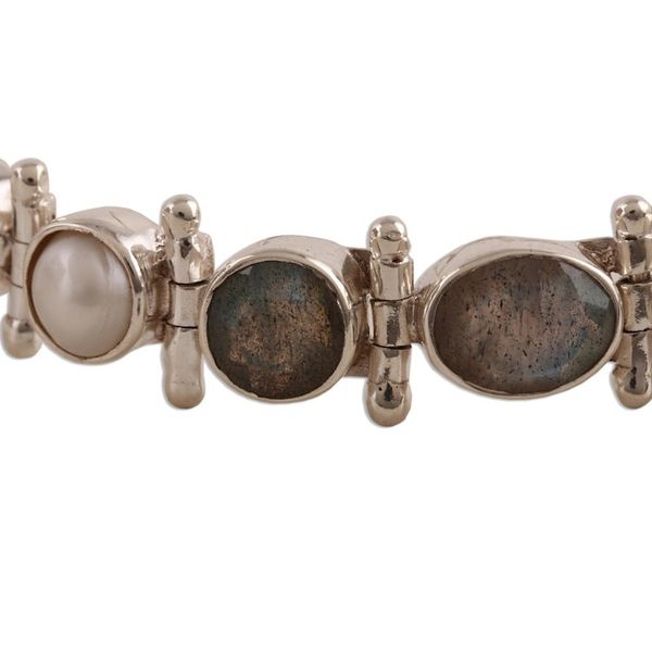 Alternate image for Labradorite and Cultured Pearl Link Bracelet from India Pure Charm