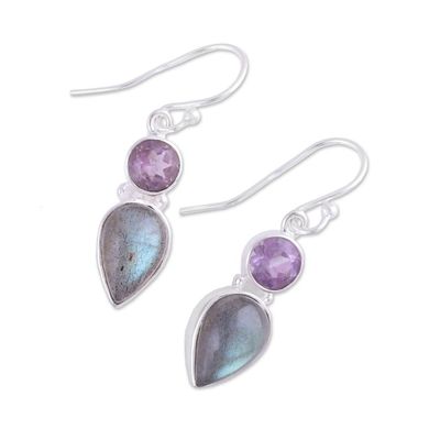 Alternate image for Labradorite and Amethyst Dangle Earrings from India Dazzling Alliance