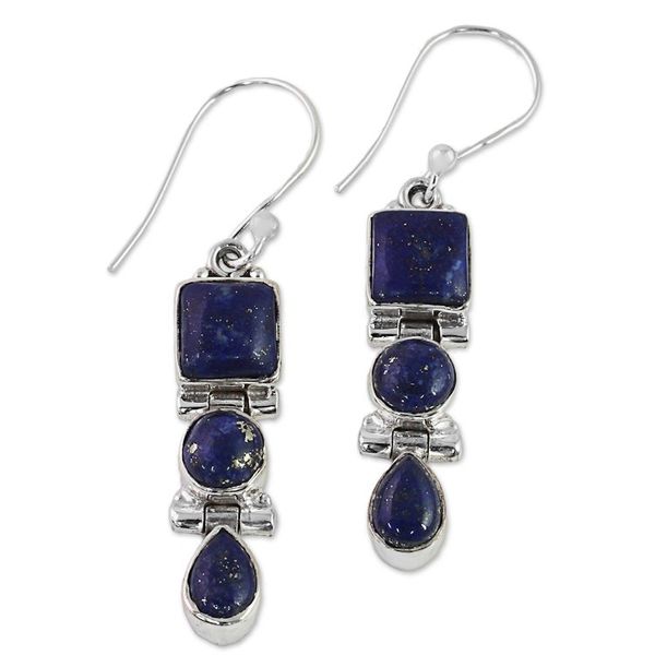 Alternate image for Lapis Lazuli and Sterling Silver Multi Shape Dangle Earrings Royal Blue Glamour