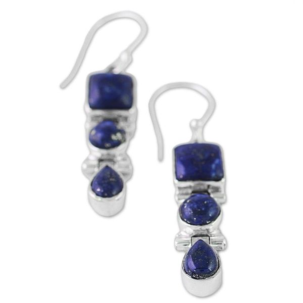 Alternate image for Lapis Lazuli and Sterling Silver Multi Shape Dangle Earrings Royal Blue Glamour