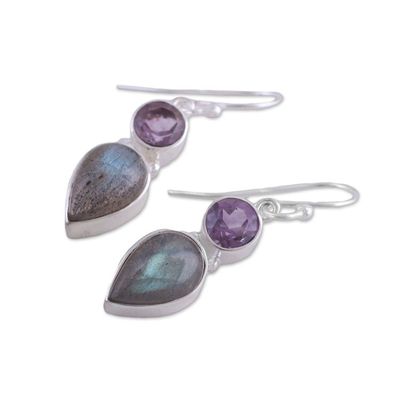 Alternate image for Labradorite and Amethyst Dangle Earrings from India Dazzling Alliance