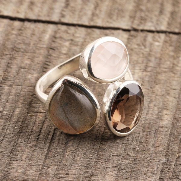 Alternate image for Multi-Gemstone Cocktail Ring from India Joyful Trio