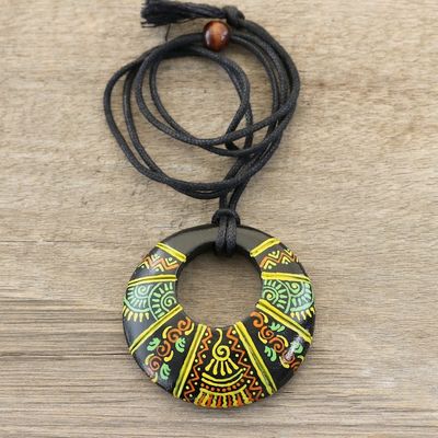 Alternate image for Madhubani-Style Ceramic Pendant Necklace from India Madhubani Glory