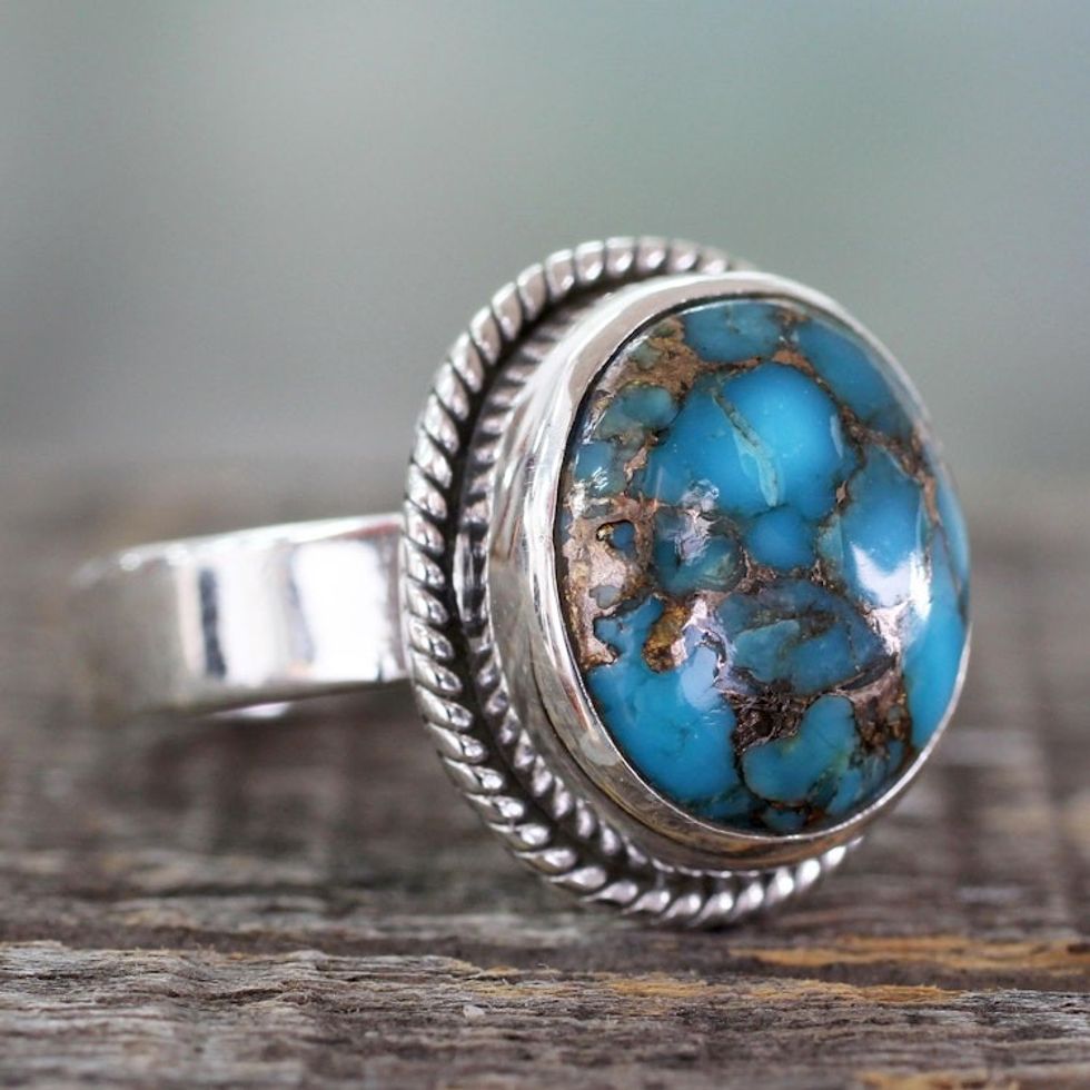 Silver Silver and Blue Composite Turquoise Ring from India 'Blue Sky in Jaipur'