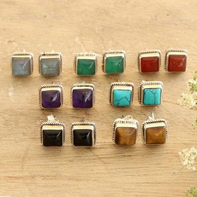Alternate image for Hand Made Square Stud Earrings Set of 7 Color Magic