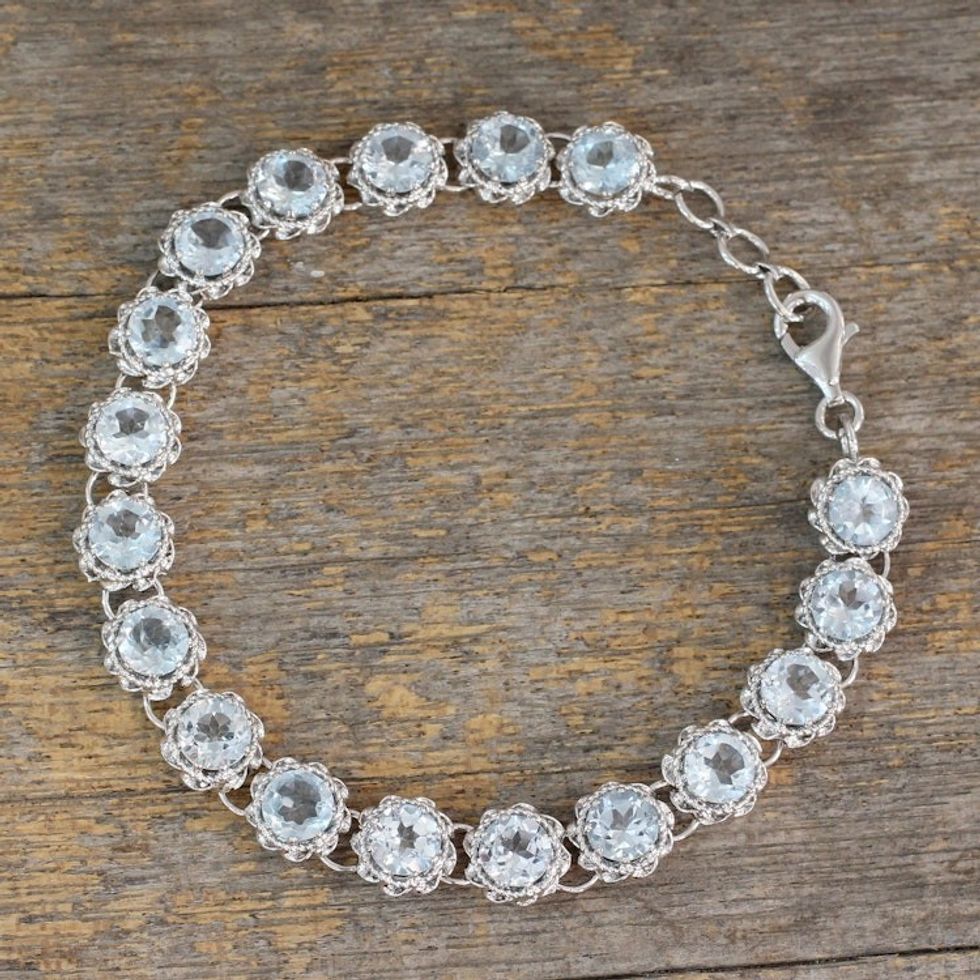 Tennis Bracelet with Blue Topaz Set in Sterling Silver 'Celestial Enchantment'