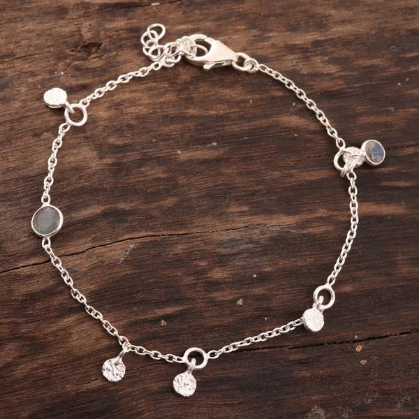 Alternate image for Artisan Crafted Labradorite Charm Bracelet from India Cool Aurora