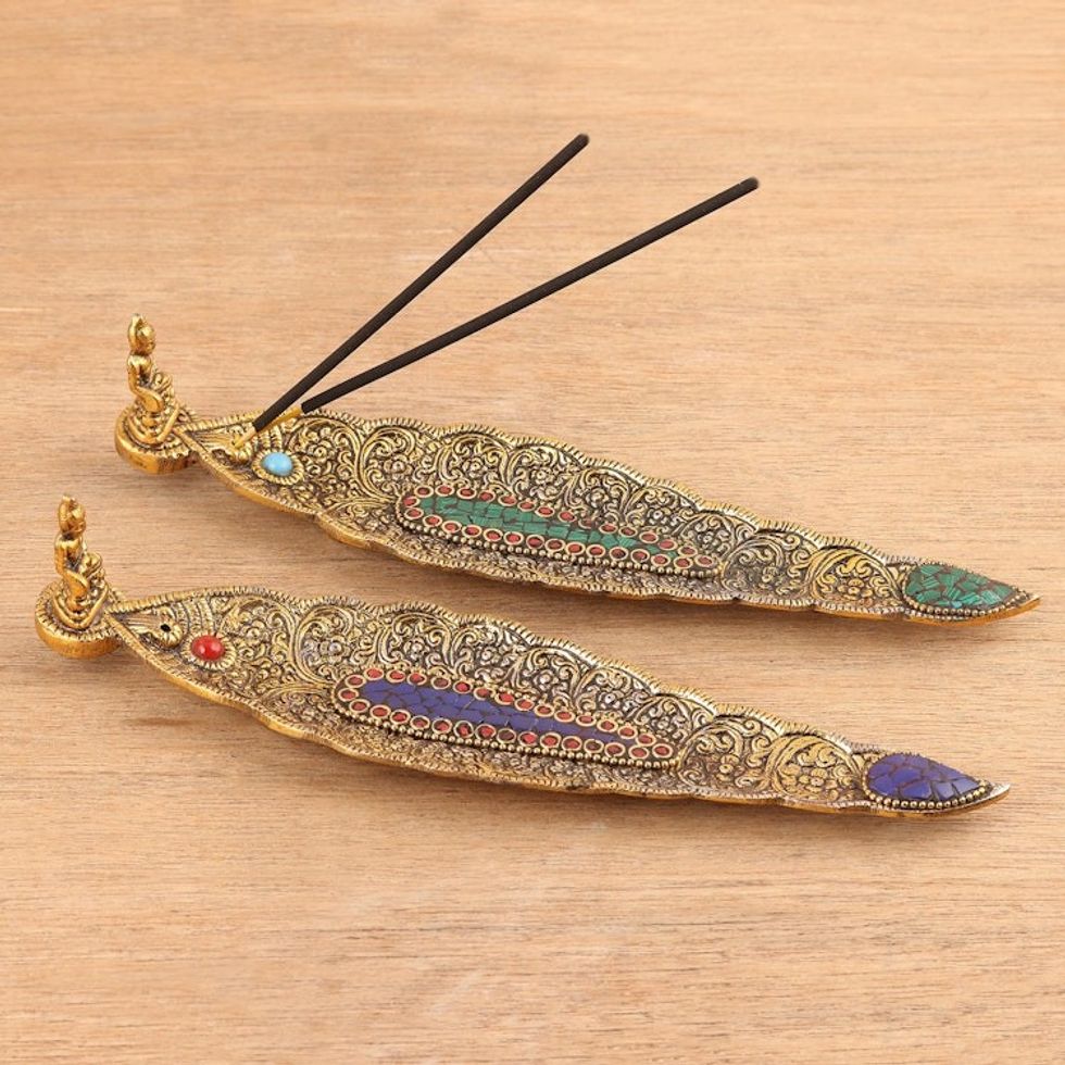 Brass Incense Holders with Antique Finish Pair 'Buddha's Nature'