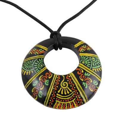 Alternate image for Madhubani-Style Ceramic Pendant Necklace from India Madhubani Glory