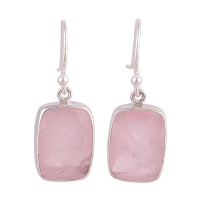 Alternate image for Rose Quartz and Sterling Silver Dangle Earrings from India Beloved Blush