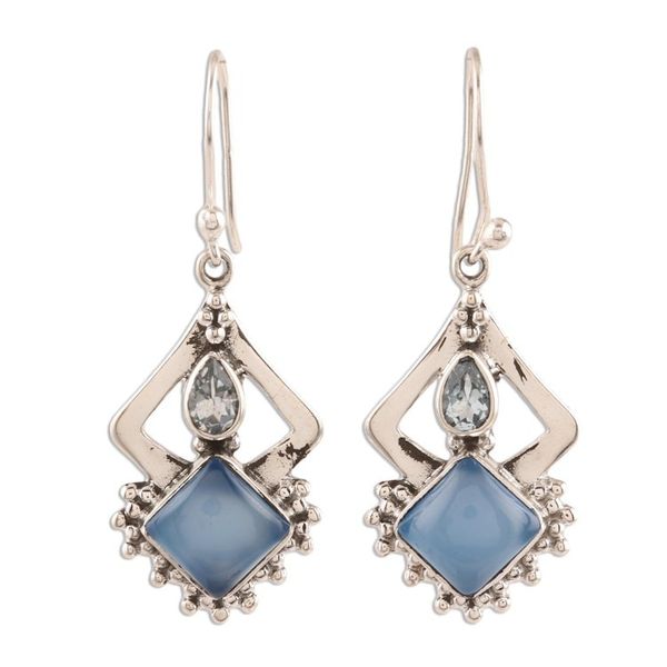 Alternate image for Chalcedony and Blue Topaz Dangle Earrings from India Blue Creativity