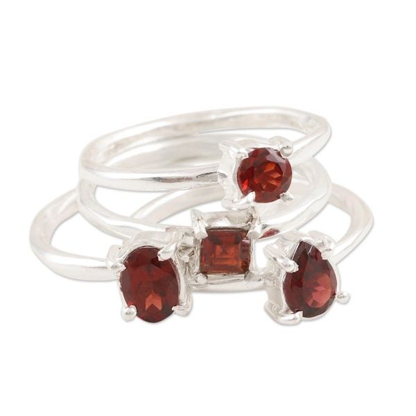 Alternate image for Garnet and Sterling Silver Stacking Rings Set of 4 Fiery Foursome