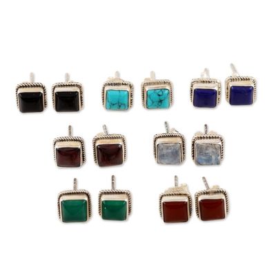Alternate image for Hand Made Square Stud Earrings Set of 7 Color Magic
