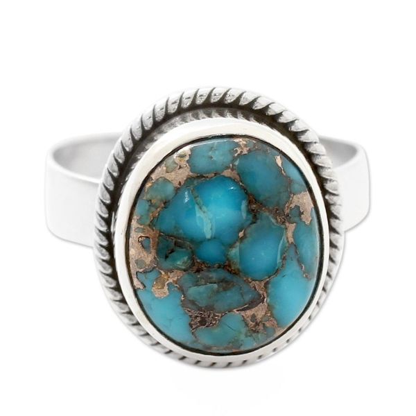 Alternate image for Silver Silver and Blue Composite Turquoise Ring from India Blue Sky in Jaipur