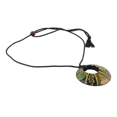 Alternate image for Madhubani-Style Ceramic Pendant Necklace from India Madhubani Glory