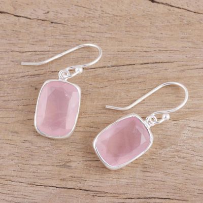 Alternate image for Rose Quartz and Sterling Silver Dangle Earrings from India Beloved Blush
