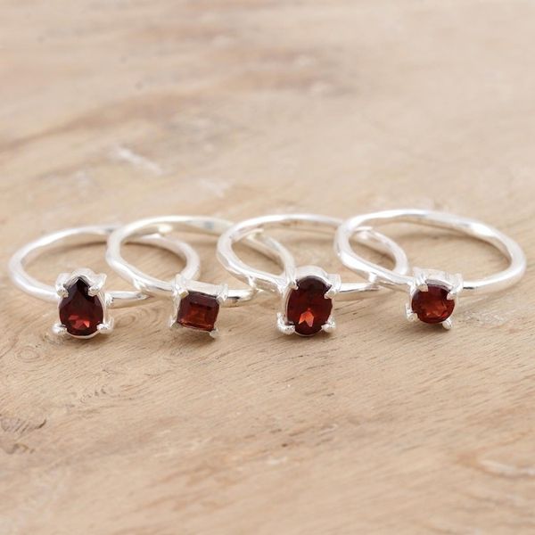 Alternate image for Garnet and Sterling Silver Stacking Rings Set of 4 Fiery Foursome