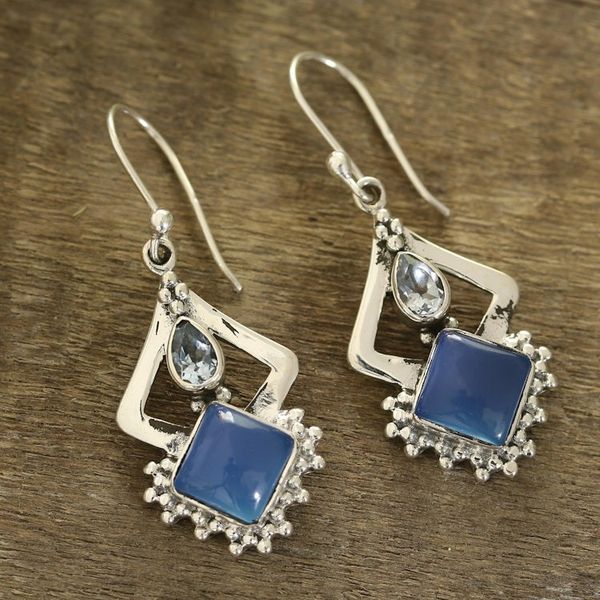 Alternate image for Chalcedony and Blue Topaz Dangle Earrings from India Blue Creativity