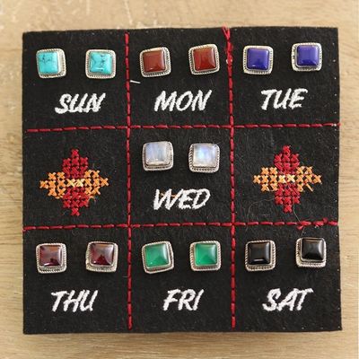 Alternate image for Hand Made Square Stud Earrings Set of 7 Color Magic