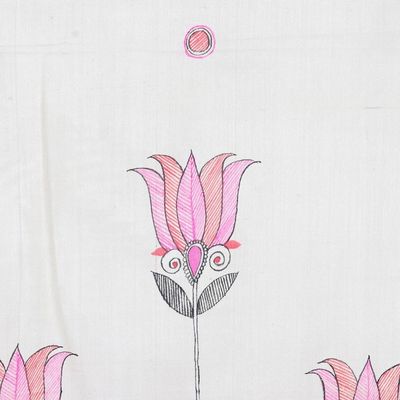 Alternate image for Hand Painted Lotus-Themed Silk Scarf from India Lotus Peace in Pink